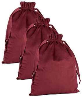Cadeauzakje/opbergzakje met trekkoord - 3x - velvet - rood - 24 x 17 cm - luxe