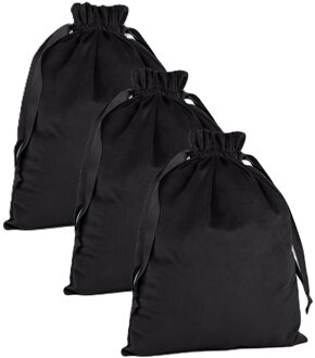 Cadeauzakje/opbergzakje met trekkoord - 3x - velvet - zwart - 24 x 17 cm - luxe