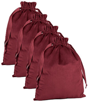 Cadeauzakje/opbergzakje met trekkoord - 4x - velvet - rood - 24 x 17 cm - luxe