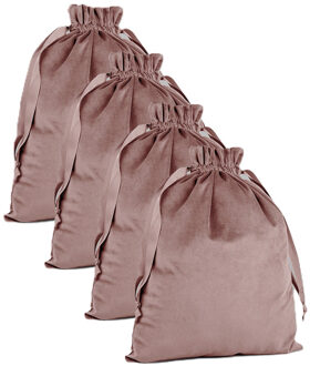 Cadeauzakje/opbergzakje met trekkoord - 6x - velvet - roze - 24 x 17 cm - luxe