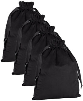 Cadeauzakje/opbergzakje met trekkoord - 6x - velvet - zwart - 24 x 17 cm - luxe