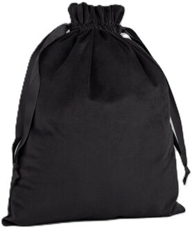 Cadeauzakje/opbergzakje met trekkoord - velvet - zwart - 24 x 17 cm - luxe