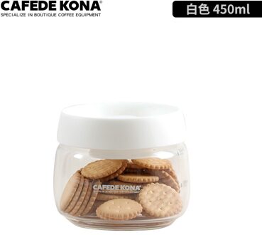 Cafedekona Glas Busje Vacuüm Glas Verzegelde Tank Eco Vriendelijke Borosilicaatglas Opslag Potten Met Deksel Voedsel Keuken Glazen Pot wit 450ML