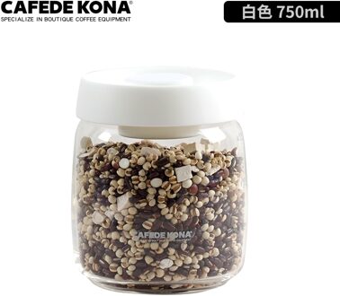 Cafedekona Glas Busje Vacuüm Glas Verzegelde Tank Eco Vriendelijke Borosilicaatglas Opslag Potten Met Deksel Voedsel Keuken Glazen Pot wit 750ML
