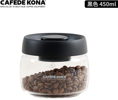Cafedekona Glas Busje Vacuüm Glas Verzegelde Tank Eco Vriendelijke Borosilicaatglas Opslag Potten Met Deksel Voedsel Keuken Glazen Pot zwart 450ML