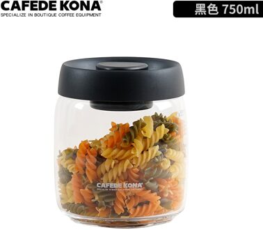 Cafedekona Glas Busje Vacuüm Glas Verzegelde Tank Eco Vriendelijke Borosilicaatglas Opslag Potten Met Deksel Voedsel Keuken Glazen Pot zwart 750ML