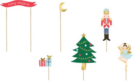 Cake toppers Kerstmis (6st) Multikleur - Print