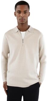 Caleb Knitted Half Zip Casual Sweater Heren L Beige