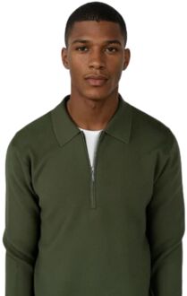 Caleb Knitted Half Zip Casual Sweater Heren M Groen
