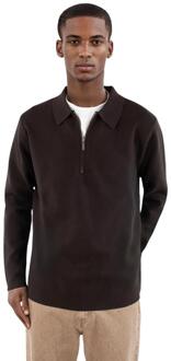 Caleb Knitted Half Zip Casual Sweater Heren S Bruin