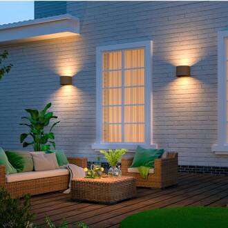 Calex LED buiten wandlamp Oval, up/down, hoogte 10cm, roestbruin