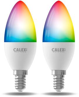 Calex Smart LED kaars E14 B35 4,9W CCT RGB set van 2 wit mat