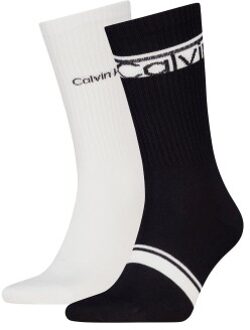 Calvin Klein 2 stuks Cotton Logo Stripe Crew Socks Zwart,Wit,Blauw - One Size