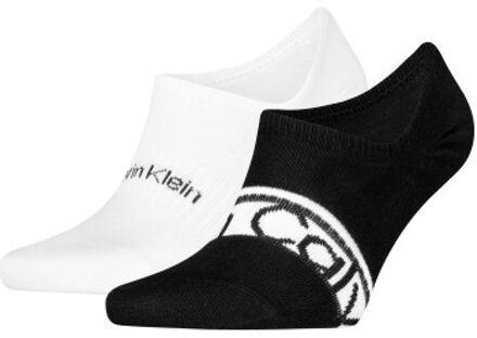 Calvin Klein 2 stuks Cotton Logo Stripe Footie Socks Zwart,Wit,Blauw - One Size