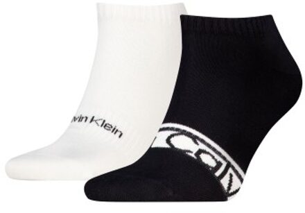 Calvin Klein 2 stuks Cotton Logo Stripe Sneaker Socks Zwart,Wit,Blauw - One Size