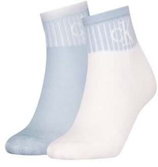 Calvin Klein 2 stuks Glossy Rib Quarter Socks Zwart,Wit,Blauw,Versch.kleure/Patroon,Roze - Maat 35/38,Maat 39/42