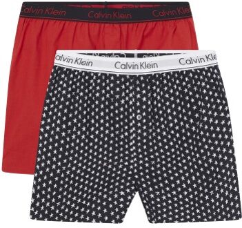 Calvin Klein 2 stuks Holiday Woven Boxers Rood,Versch.kleure/Patroon,Zwart - Small