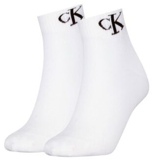 Calvin Klein 2 stuks Women Monogram Quarter Socks Zwart,Grijs,Wit - Maat 35/38,Maat 39/42