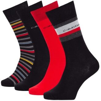 Calvin Klein 4 stuks David Crew Socks Gift Box Versch.kleure/Patroon,Rood,Zwart - One Size