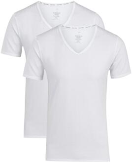 Calvin Klein Basis 2-pack V-hals T-shirts Wit - L