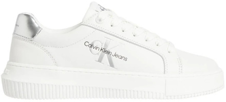 Calvin Klein Chunky Cupsole Mono Sneakers - Wit Calvin Klein , White , Dames - 40 Eu,41 EU