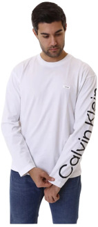 Calvin Klein Comfortabele pasvorm met lange mouwen en logo T-shirt Calvin Klein , White , Heren - 2Xl,Xl