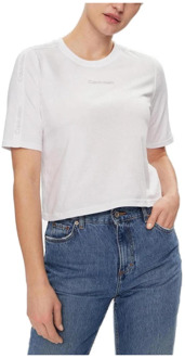 Calvin Klein Dames Crop T-shirt Lente/Zomer Collectie Calvin Klein , White , Dames - L,M,S,Xs