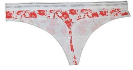 Calvin Klein Dames gebloemde logo string - maat XL Wit