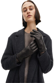 Calvin Klein Dames re-lock leren debossed handschoenen Zwart - M / L