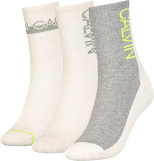 Calvin Klein Dames Sokken Athleisure 3-pack Oatmeal Melange-One Size (37-41) Wit - One Size (37-41)