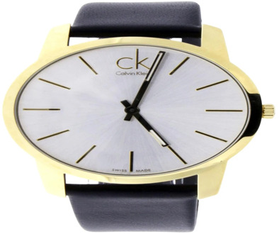 Calvin Klein Elegant Dames Quartz Horloge met Zilveren Wijzerplaat en Zwarte Leren Band Calvin Klein , Black , Dames - ONE Size