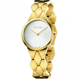 Calvin Klein Elegant Quartz Horloge met Witte Wijzerplaat en Roestvrijstalen Band Calvin Klein , Yellow , Dames - ONE Size