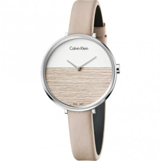 Calvin Klein Elegante Quartz Horloge met Witte en Beige Wijzerplaat Calvin Klein , Beige , Dames - ONE Size