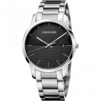 Calvin Klein Elegante Quartz Horloge met Zwarte Wijzerplaat en Zilveren Stalen Band Calvin Klein , Gray , Dames - ONE Size