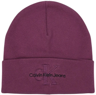 Calvin Klein Geborduurde Monogram Beanie - Violette Tinten Calvin Klein , Purple , Dames - ONE Size