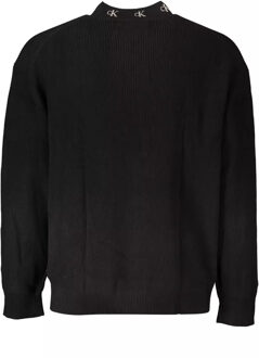 Calvin Klein Geribbelde Gebreide Crewneck Trui - maat XL Zwart