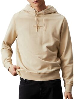 Calvin Klein Gewassen Monologo Hoodie Sweater Calvin Klein , Beige , Heren - 2Xl,Xl,L,M,S,Xs