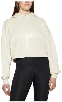 Calvin Klein Glanzende Monogram Oversize Cropped Hoodie Calvin Klein , Beige , Dames - M,S