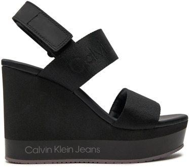 Calvin Klein Jeans Dames Wedge Webbing Sandalen Calvin Klein Jeans , Black , Dames - 40 Eu,39 Eu,38 Eu,37 EU