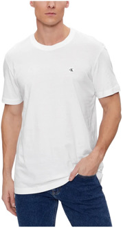 Calvin Klein Jeans Geborduurd Badge Heren T-Shirt Calvin Klein Jeans , White , Heren - 2Xl,L