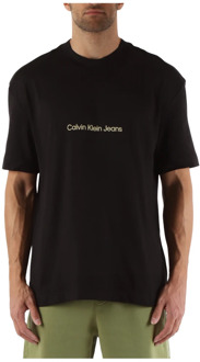 Calvin Klein Jeans Katoenen Logo In reliëf Ronde Hals T-shirt Calvin Klein Jeans , Black , Heren - 2Xl,Xl,L,M,S,Xs
