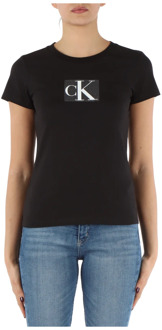 Calvin Klein Jeans Katoenen Logo Paillet T-shirt Calvin Klein Jeans , Black , Dames - M,S,Xs