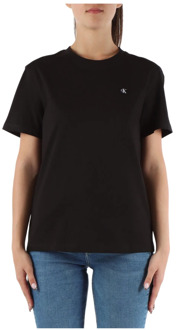 Calvin Klein Jeans Katoenen T-shirt met Voorlogo Patch Calvin Klein Jeans , Black , Dames - L,M,S,Xs