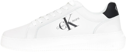 Calvin Klein Jeans Klassieke Cupsole Leren Sneakers Wit Zwart Calvin Klein Jeans , White , Heren - 42 Eu,44 Eu,40 EU