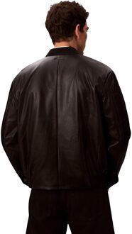 Calvin Klein Jeans Leren Jas Met Ritssluiting - maat Donkergrijs