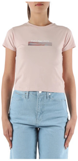 Calvin Klein Jeans Logo Print Cropped Stretch Cotton T-shirt Calvin Klein Jeans , Pink , Dames - S,Xs