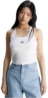 Calvin Klein Jeans Luxe geribbelde top voor dames van Calvin Klein - maat M Wit