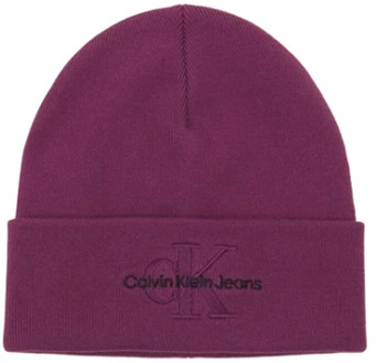Calvin Klein Jeans Monogram Beanie - Herfst/Winter Collectie Calvin Klein Jeans , Purple , Dames - ONE Size