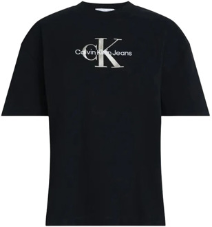 Calvin Klein Jeans Monogram Zwart T-Shirt Calvin Klein Jeans , Black , Dames - Xl,M