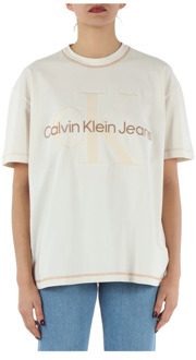 Calvin Klein Jeans Oversized T-shirt van katoen met geborduurd logo Calvin Klein Jeans , Beige , Dames - XS